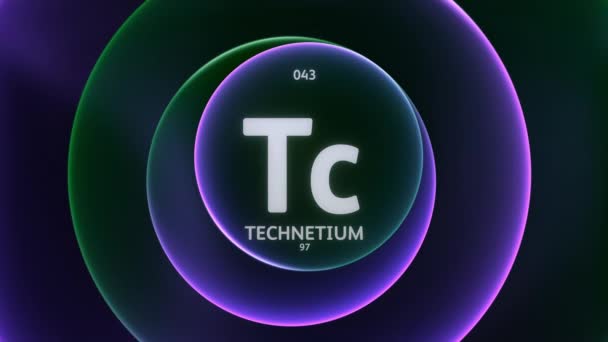 Tecnecio Como Elemento Tabla Periódica Concepto Animación Abstracto Verde Púrpura — Vídeo de stock