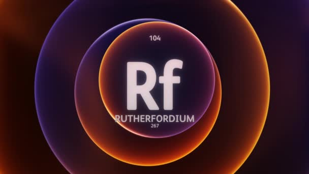 作为周期表元素104的Rutherfordium 抽象蓝色橙色渐变环上的概念动画无缝回圈背景 科学内容和信息展示背景的标题设计 — 图库视频影像