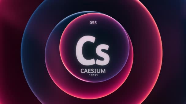 ケシウムは周期表の要素55として 抽象的な赤色の勾配リングのコンセプトアニメーションシームレスなループ背景 科学コンテンツとインフォグラフィックショーケースの背景のタイトルデザイン — ストック動画