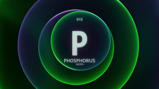 作为周期表元素3的磷 抽象绿色紫色渐变环上的概念动画无缝回圈背景 科学内容和信息展示背景的标题设计 — 图库视频影像