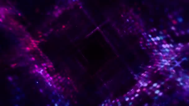 Футуристические Фиолетовые Голубые Ультрафиолетовые Неоновые Кубики Туннеля Абстрактная Безморская Анимация — стоковое видео