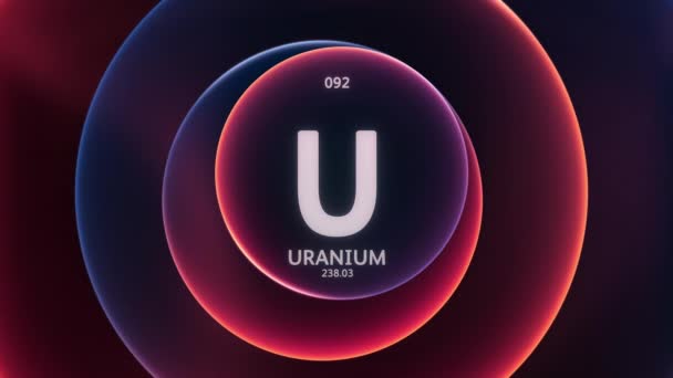铀作为周期表的元素3 抽象红蓝色渐变环上的概念动画无缝回圈背景 科学内容和信息展示背景的标题设计 — 图库视频影像