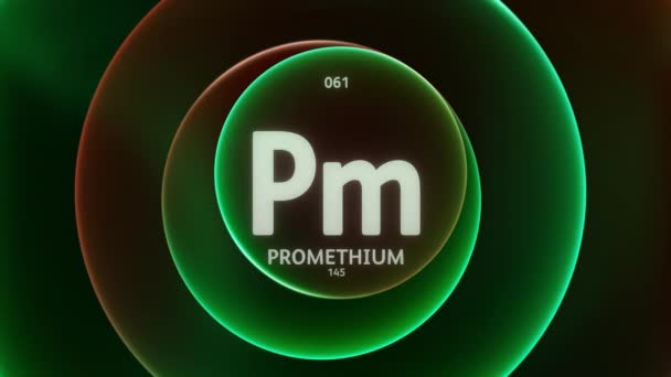 Promethium Jako Prvek Periodické Tabulky Koncept Animace Abstraktním Zeleném Červeném — Stock video