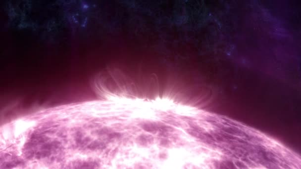 Super Masivní Bílá Hvězda Vybuchující Sluneční Erupce Zblízka Animační Koncept — Stock video