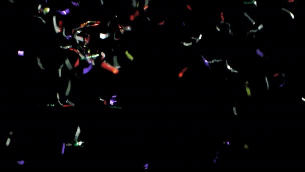 Студийный Снимок Настоящей Металлической Разноцветной Мишуры Конфетти Изолированная Попперская Ламетта — стоковое видео