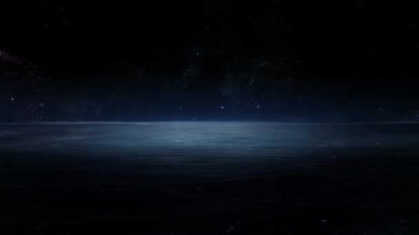 Fantazie Noční Oceán Krajina Hvězdná Obloha Mezihvězdném Prostoru Mlha Lehký — Stock video