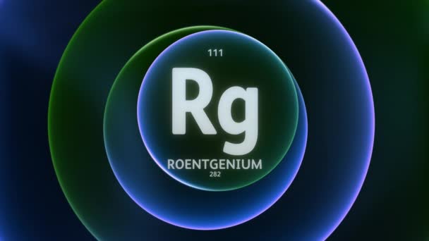 Roentgenium Element 111 Periodic Table 抽象绿色蓝色渐变环上的概念动画无缝回圈背景 科学内容和信息展示背景的标题设计 — 图库视频影像