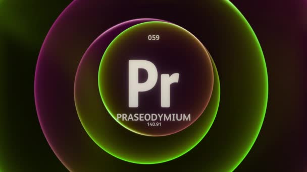 Praseodymium Στοιχείο Του Περιοδικού Πίνακα Concept Animation Αφηρημένο Πράσινο Πορφυρό — Αρχείο Βίντεο