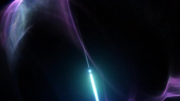 高エネルギーガンマ線バーストを放出する宇宙星雲の回転パルサーの概念 3Dアニメーショントラックインショット 星間ガス中の磁石または中性子星コアの点滅する放射線フレアを描画 — ストック動画