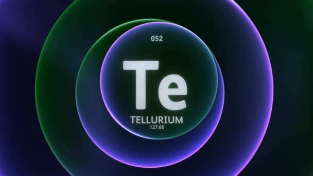 Tellurium作为周期表的第52项内容 抽象绿色紫色渐变环上的概念动画无缝回圈背景 科学内容和信息展示背景的标题设计 — 图库视频影像