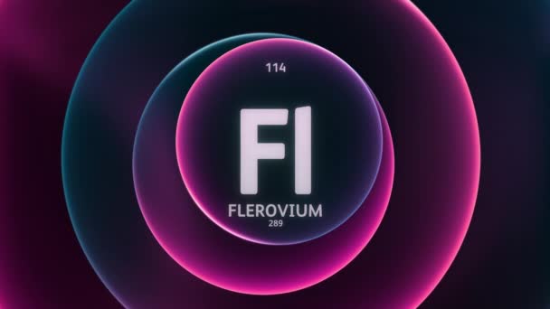 作为周期表的元素114的Flerovium 抽象紫色蓝色渐变环上的概念动画无缝回圈背景 科学内容和信息展示背景的标题设计 — 图库视频影像