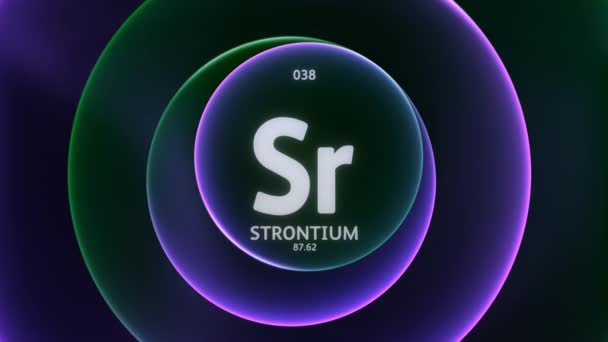 周期表の要素38としてストロンチウム 抽象緑色の紫色の勾配リングのコンセプトアニメーションシームレスなループ背景 科学コンテンツとインフォグラフィックショーケースの背景のタイトルデザイン — ストック動画