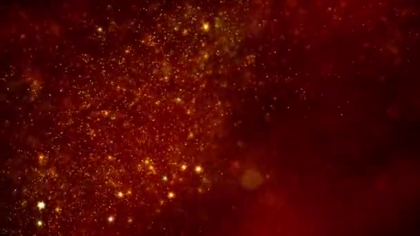 Złoty Czerwony Wschodzący Abstrakcyjny Magia Gwiazdy Cząstki Światła Wirują Pętli — Wideo stockowe