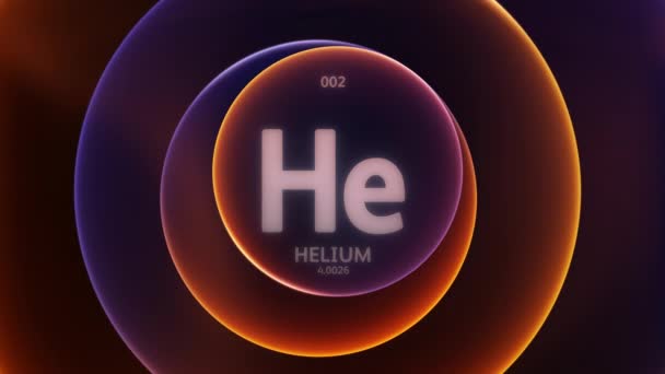 氦作为周期表的元素2 抽象橙色紫色渐变环上的概念动画无缝回圈背景 科学内容和信息展示背景的标题设计 — 图库视频影像
