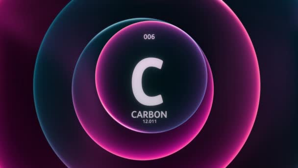 周期表の要素6としての炭素 抽象的な紫色の青い勾配リングのコンセプトアニメーションシームレスなループ背景 科学コンテンツとインフォグラフィックショーケースの背景のタイトルデザイン — ストック動画