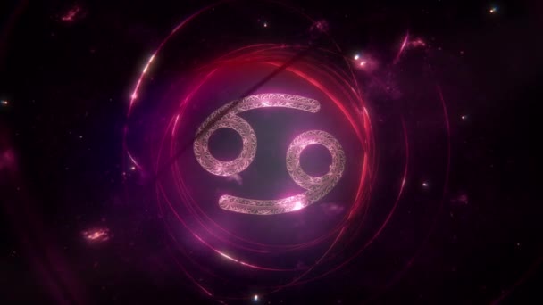 Знак Зодіаку Раку Золотий Орнамент Кільця Фіолетовому Фіолетовому Фоні Галактики — стокове відео