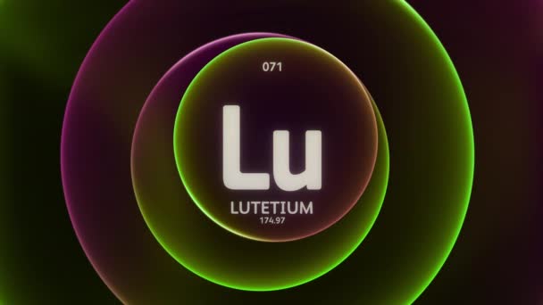 Lutetium Στοιχείο Του Περιοδικού Πίνακα Concept Animation Αφηρημένο Πράσινο Πορφυρό — Αρχείο Βίντεο