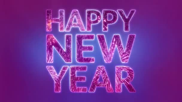 Gelukkig Nieuwjaar Teken Gevormd Door Felle Kleurrijke Neon Gloeiende Paars — Stockvideo