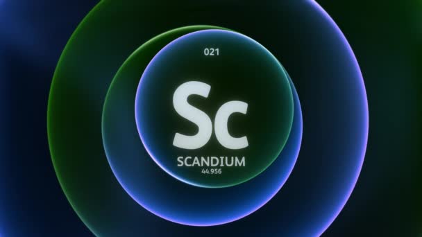 주기율표 21의 성분으로 Scandium 추상적인 파란색 그라데이션 원활한 배경에 애니메이션 — 비디오