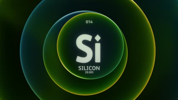 周期表の要素14としてのシリコン 抽象緑色のグラデーションリングのコンセプトアニメーションシームレスループ背景 科学コンテンツとインフォグラフィックショーケースの背景のタイトルデザイン — ストック動画