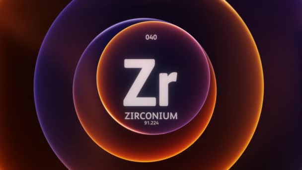 Zirconium Element Periodic Table 抽象蓝色橙色渐变环上的概念动画无缝回圈背景 科学内容和信息展示背景的标题设计 — 图库视频影像