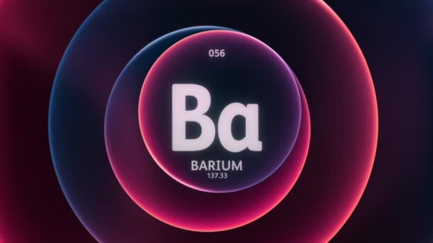 定期表の要素56としてのバリウム 抽象的な赤色の勾配リングのコンセプトアニメーションシームレスなループ背景 科学コンテンツとインフォグラフィックショーケースの背景のタイトルデザイン — ストック動画