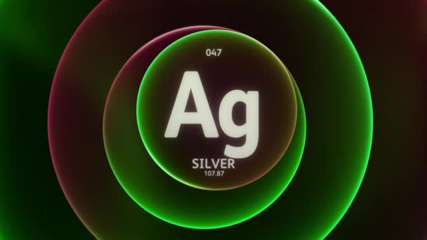 银作为元素47的周期表 抽象绿色红色渐变环上的概念动画无缝回圈背景 科学内容和信息展示背景的标题设计 — 图库视频影像