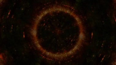 Gelecekçi Turuncu ve Siyah Yapay Zeka Kontrol Paneli Tasarım Döngüsü. Soyut geometrik karanlık HUD arka plâkaları veya dijital festival etkinliği ve vj arkaplanı için 3D animasyon kavramı.