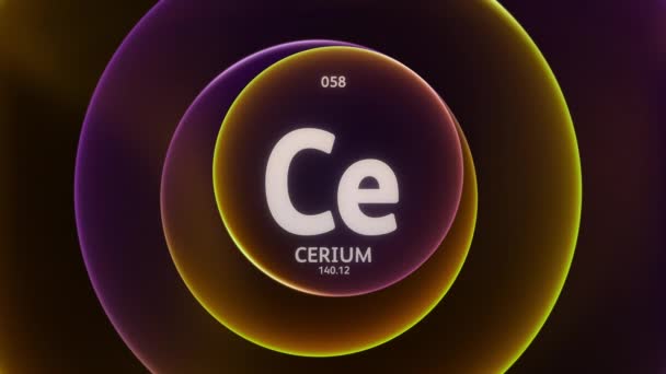 Cerium Στοιχείο Του Περιοδικού Πίνακα Concept Animation Αφηρημένο Πορτοκαλί Μωβ — Αρχείο Βίντεο
