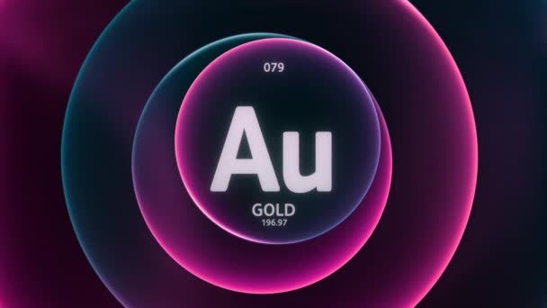 Ouro Como Elemento Tabela Periódica Animação Conceito Anéis Gradiente Roxo — Vídeo de Stock