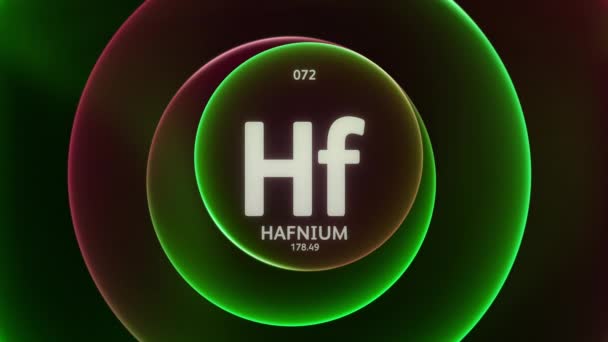 周期表の要素72としてのハフニウム 抽象緑色のグラデーションリングのコンセプトアニメーションシームレスループバックグラウンド 科学コンテンツとインフォグラフィックショーケースの背景のタイトルデザイン — ストック動画