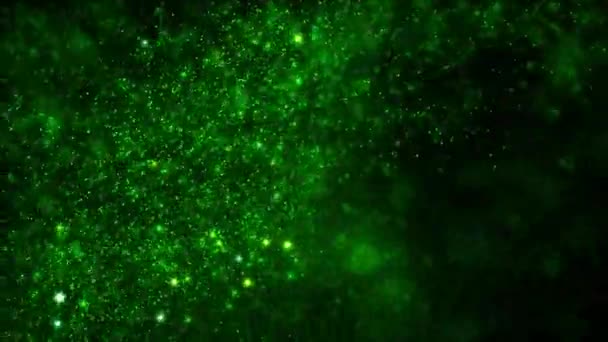 旋转发光绿色颗粒的周围环境Vj环背景 放松概念3D动画壁纸背景 神奇的迷幻闪烁的闪光灰尘展示柜和复制空间背板 — 图库视频影像