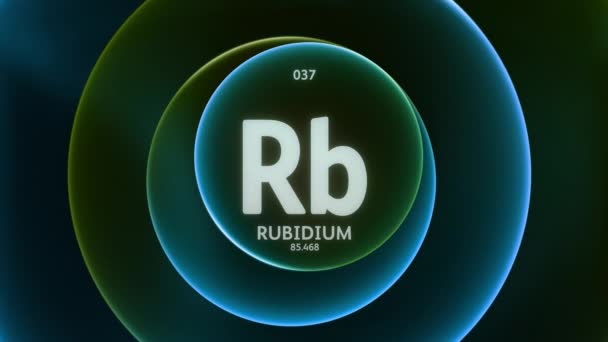 周期表の要素37としてのルビジウム 抽象緑色のグラデーションリングのコンセプトアニメーションシームレスループ背景 科学コンテンツとインフォグラフィックショーケースの背景のタイトルデザイン — ストック動画