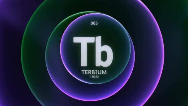 Terbium Element Periodic Table 抽象绿色紫色渐变环上的概念动画无缝回圈背景 科学内容和信息展示背景的标题设计 — 图库视频影像