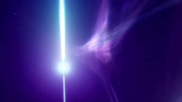 星雲に包まれた回転パルサーは 宇宙空間で高エネルギーバーストを放出します 星間ガスにおける磁気または中性子星コアの点滅する放射線フレアを描いた天文学コンセプト3Dアニメーション — ストック動画