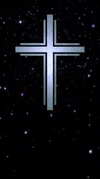 未来派基督徒交叉在空中垂直的银色黑色网络空间循环 概念3D动画十字架 现代精神和信仰解释中的悲伤和丧葬的宗教标志 — 图库视频影像