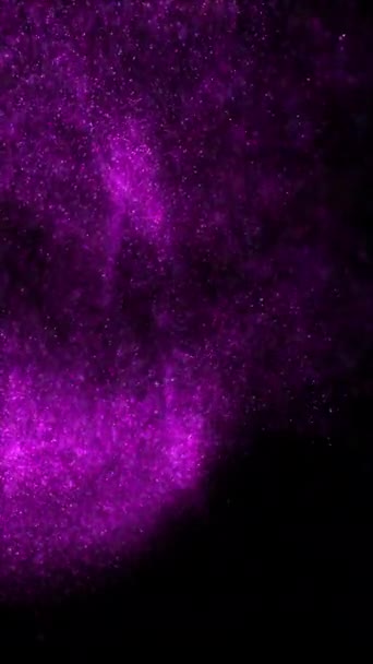 渦巻く明るい紫色の粒子の抽象的な包囲されたVjループの背景 垂直コンセプト3Dアニメーション壁紙バックドロップ 魔法のサイケデリックな輝くスパークルダストショーケースとコピースペースバックプレート — ストック動画