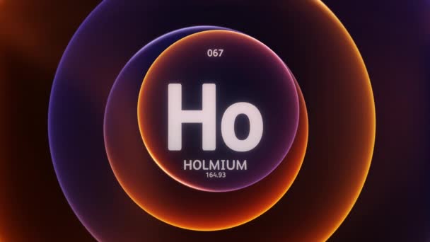 周期表の要素67としてホルミウム 抽象ブルーオレンジグラデーションリングのコンセプトアニメーションシームレスループバックグラウンド 科学コンテンツとインフォグラフィックショーケースの背景のタイトルデザイン — ストック動画