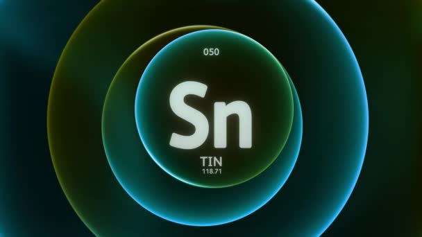 ティンは周期表の要素50として 抽象緑色のグラデーションリングのコンセプトアニメーションシームレスループ背景 科学コンテンツとインフォグラフィックショーケースの背景のタイトルデザイン — ストック動画
