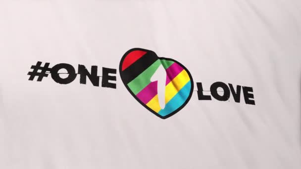 Hashtag Szimbólum One Love Szivárvány Színű Szív Ikon Fehér Hullámos — Stock videók