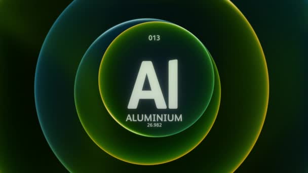 周期表の要素13としてアルミニウム 抽象グリーンオレンジグラデーションリングのコンセプトアニメーションシームレスループ背景 科学コンテンツとインフォグラフィックショーケースの背景のタイトルデザイン — ストック動画