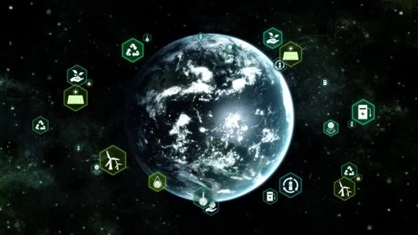 Země Vesmíru Orbiting Sustainable Development Objectives Ecology Infographic Icons Environmentální — Stock video