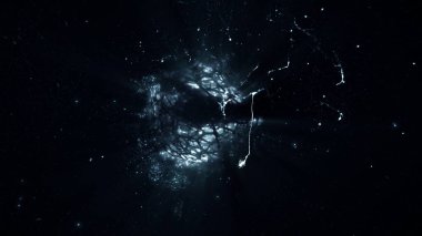 Soyut Gümüş Dönen Gelecek Yapay Zeka Bilgisayar Virüsü Topu. Nano bot ya da mikroskobik uzaylı enerji çekirdeği olarak sentetik bir yaşam formunun 3 boyutlu yaratıcı tasviri.