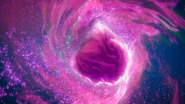 Гипнотический абстрактный розовый вихрь голубых частиц. Концепция 3D иллюстрации фантазии космических путешествий и медитации. Научная фантастика или загадочный футуризм и научная романтика.