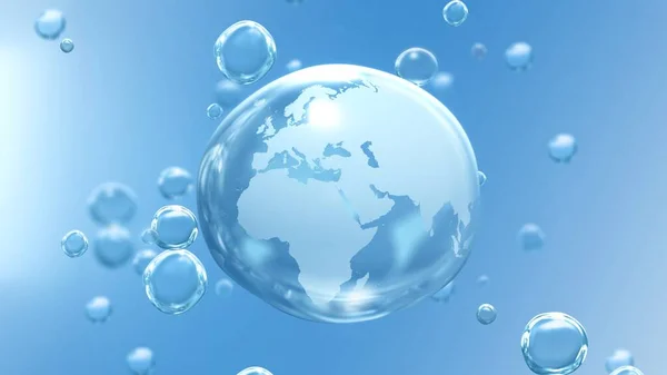 Planet Earth Crystal Transparent Drop Blue Bubble Background Showing Africa — 图库照片