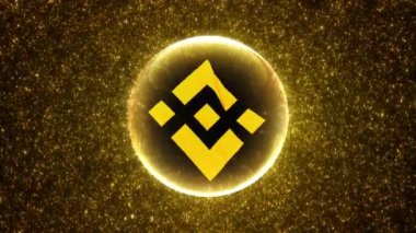 BNB Binance Coin soyut fütüristik dijital kripto para birimi arka planı ve engelleme zinciri bilgi teknolojisi kavramı. Ticaret ve fintech için 3d ikili kod parçacıkları animasyonu.