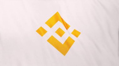 Beyaz bayrak arka planında BNB Binance Sikke simgesi logosu. DeFi borsasında işlem güvence altına almak için blockchain teknolojisi kullanan şifreleme ve fintech için 3D animasyon.