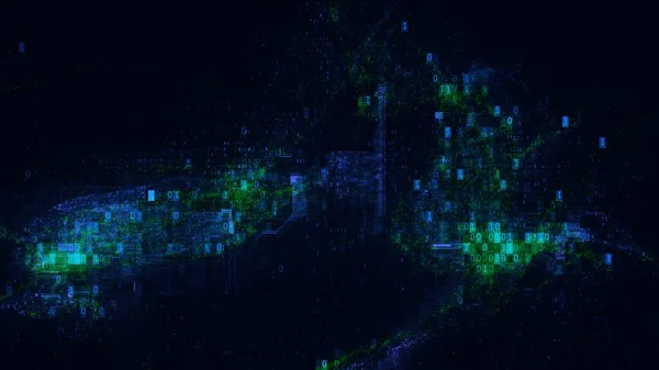 Abstraktní Modrá Zelená Chyba Kód Závada Pozadí Technologie Komunikace Hud — Stock fotografie