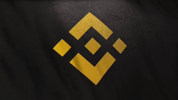 Stock image BNB Binance Coin icon logo on black flag banner background. Concept 3D illustration for cryptocurrency and fintech using blockchain technology to secure transactions in stock exchange DeFi market.