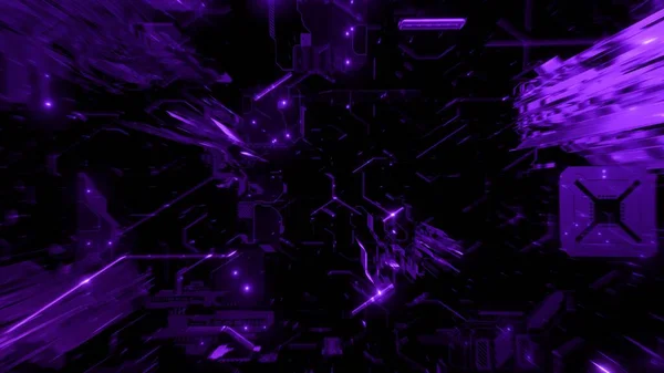 未来的な抽象的な紫色のデジタルサイバー空間トンネルネットワークアーキテクチャは ビッグデータシミュレーションとして 人工知能と仮想通貨ブロックチェーンコンセプトショーケース3Dイラストの背景 — ストック写真
